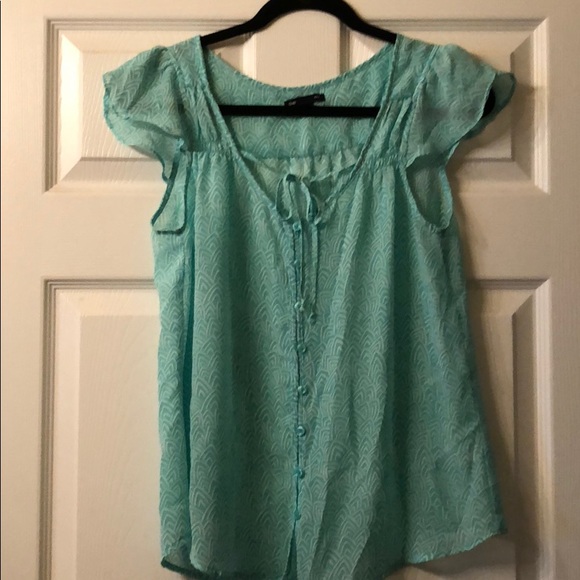 Mint Green Capped Sleeve Gap Blouse - Picture 1 of 4